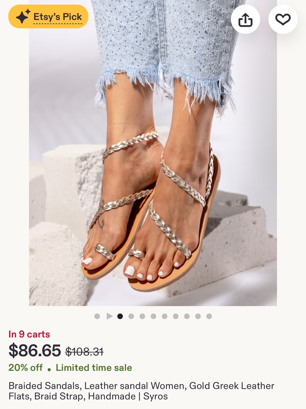 Braided Metallic Strap Flat Sandals - Gold